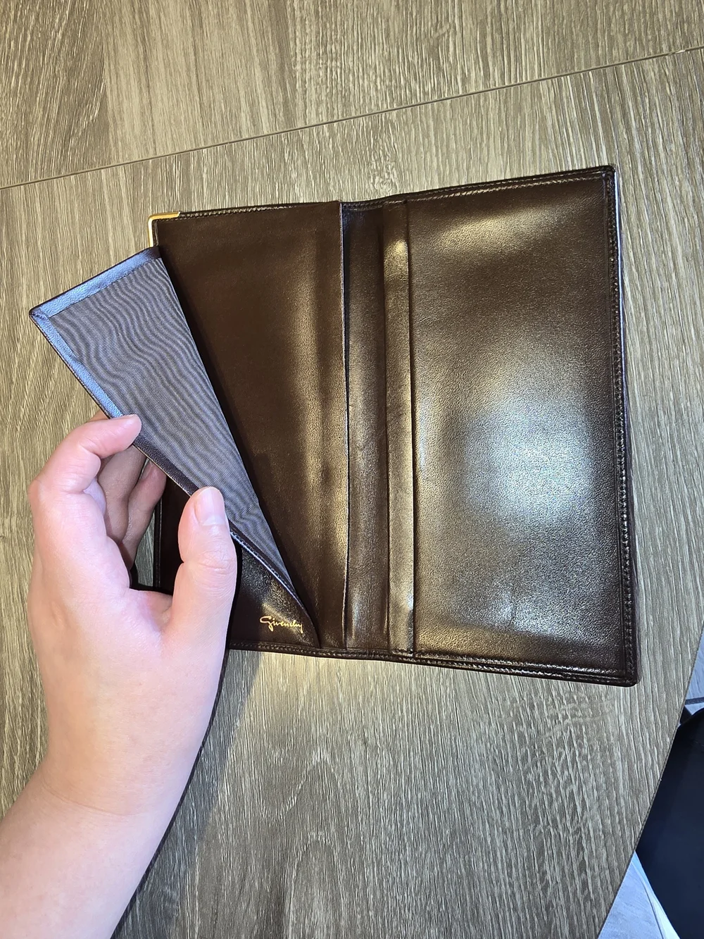 Vintage GIVENCHY Brown Smooth Leather Long Wallet Gold Hardware-Made in Spain